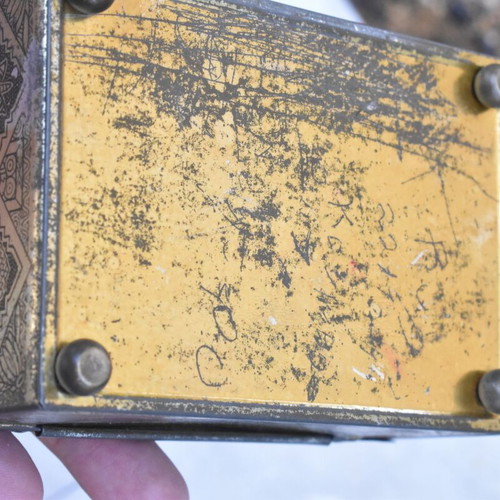 Vintage carved metal tobacco box used with rich decoration