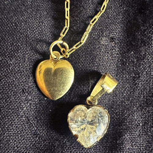 Vintage 14K gold necklace with two hearts