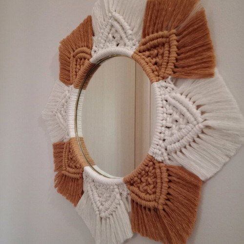 Macrame wall mirror like new handmade