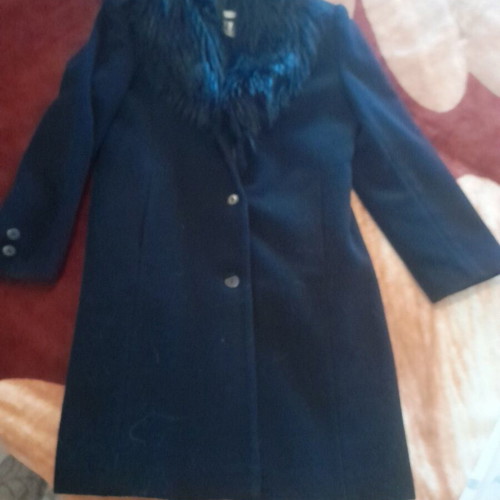 Wool coat Veto with detachable eco fur like new, black XL