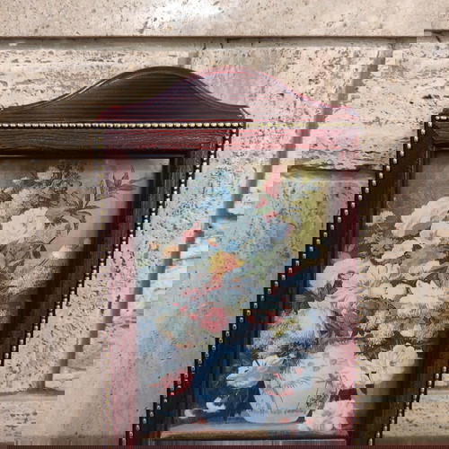 Κοσμηματοθήκη/Κλειδοθήκη με κόκκινη τσόχα και λουλούδια σε άριστη κατάσταση