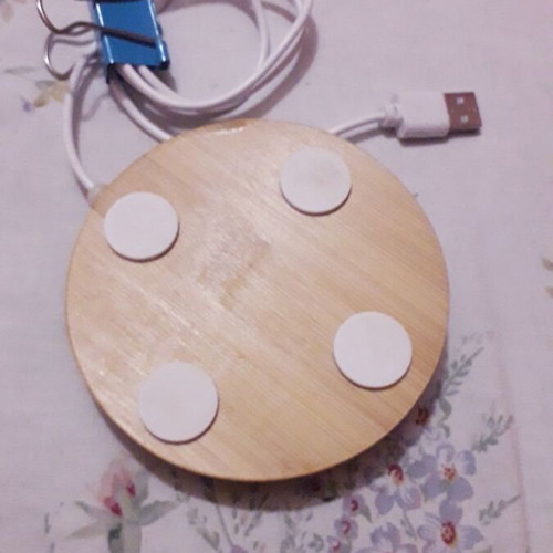 Heated Drink Warmer with USB Cable, Silver and Beige Wood Effect, Like New