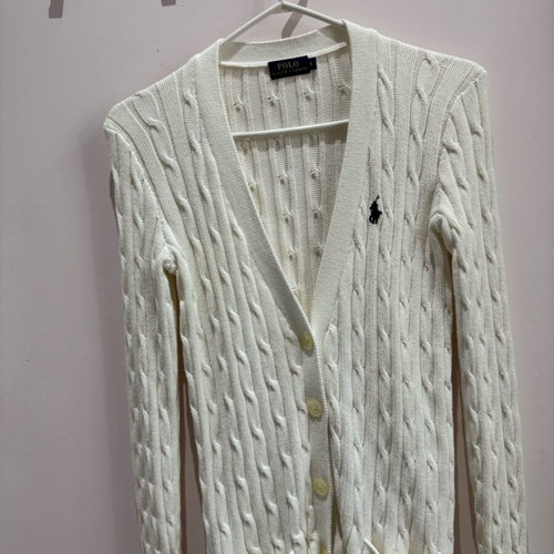 Ralph Lauren white long ribbed cardigan like new, size small
