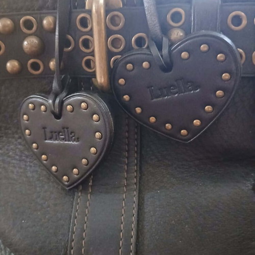 Luell leather handbag used, black with gold details