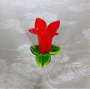 Κηροπήγιο σε σχήμα λουλουδιού red/green Art Glass Joska crystal Germany 60'-70'.