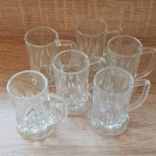 Glass beer shot glasses like new, set of 6, vintage 1990