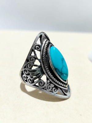 Ανδρικό δαχτυλίδι vintage με μεγάλη πέτρα τιρκουάζ σαν καινούργιο