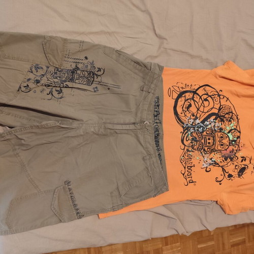 Longboard summer set: orange T-shirt & cargo shorts size 42