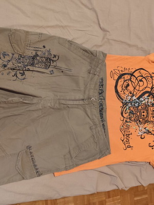 Longboard summer set: orange T-shirt & cargo shorts size 42