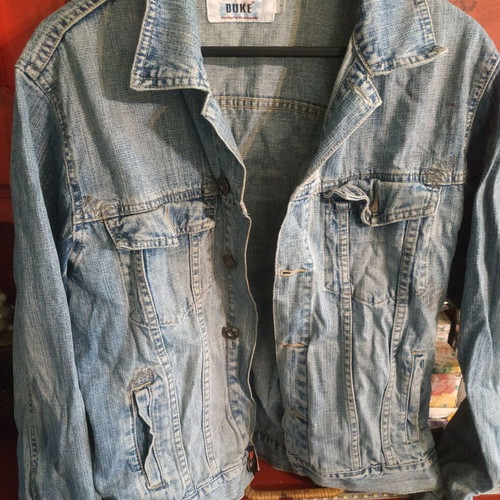 Duke denim jacket used, size S, blue, with small stain