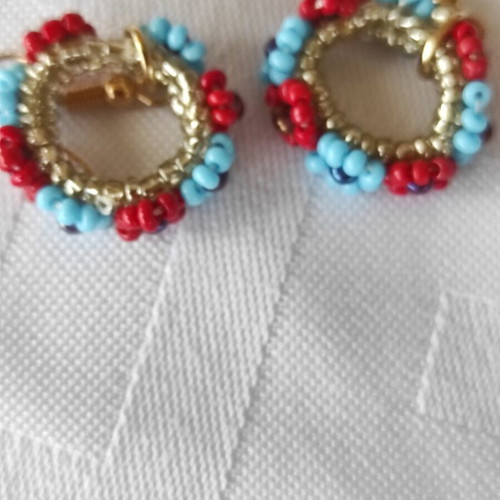 Handmade knitted earrings with beads new, multicolor