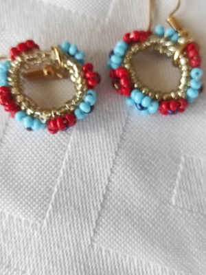 Handmade knitted earrings with beads new, multicolor