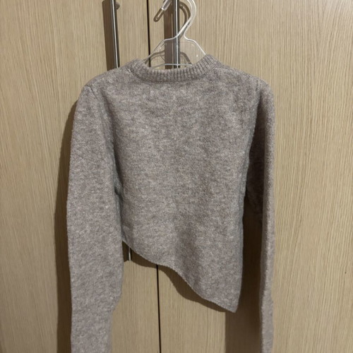 Bershka Cropped Knit Sweater Size S Like New Beige Taupe