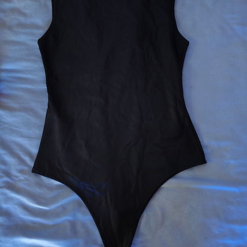 Nazzaro Italian bodysuit with sheer leather-look panels, size S