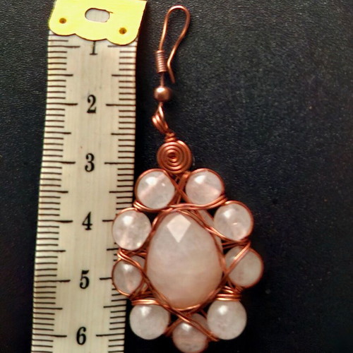 Pendant rose quartz new, handmade with copper
