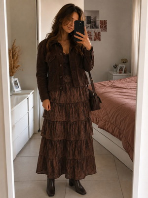 Corduroy skirt and jacket set small, like new, brown