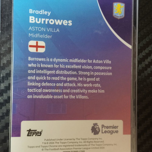 2025-26 Topps Chrome Premier League Bradley Burrowes RayWave Refractor RC card Aston Villa