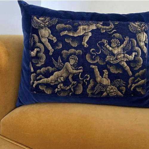 Christmas pillows new, set of 2, blue velvet with golden angels 40x60