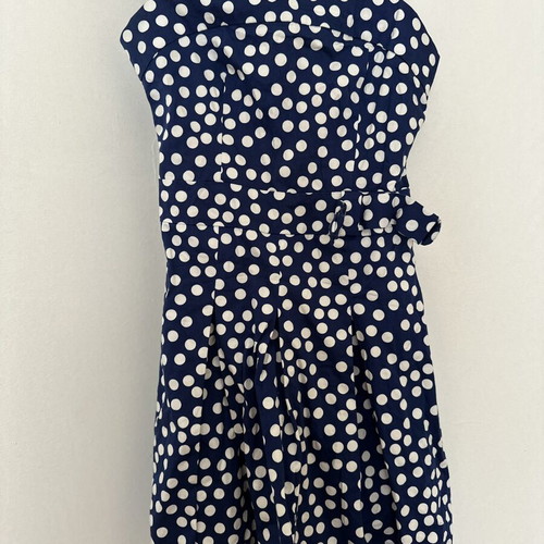 Polka Dot Strapless Mini Dress with Blue Straps, Like New