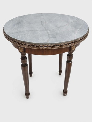 Vintage round coffee table with metal decoration and marble top like new