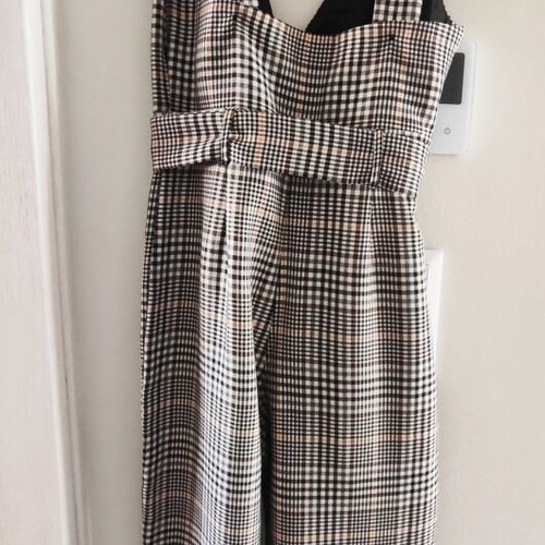 Checked one-piece jumpsuit new Miss Selfridge size XS beige and brown