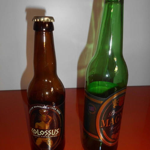 Colossus and Magnus beer bottles and caps used, set of 2 from Rhodian Brewery