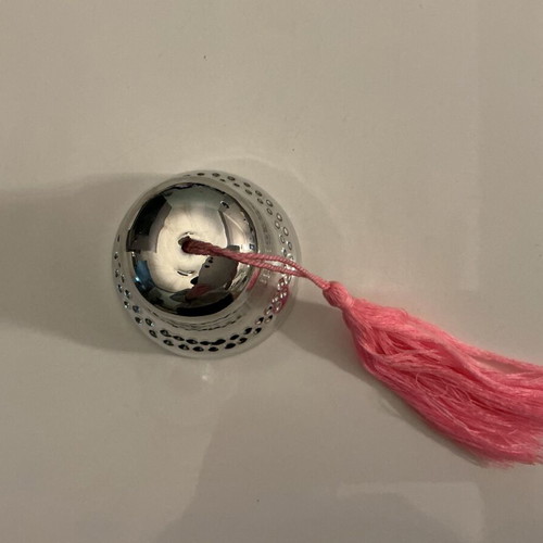 Silver music bell new with pink tassel