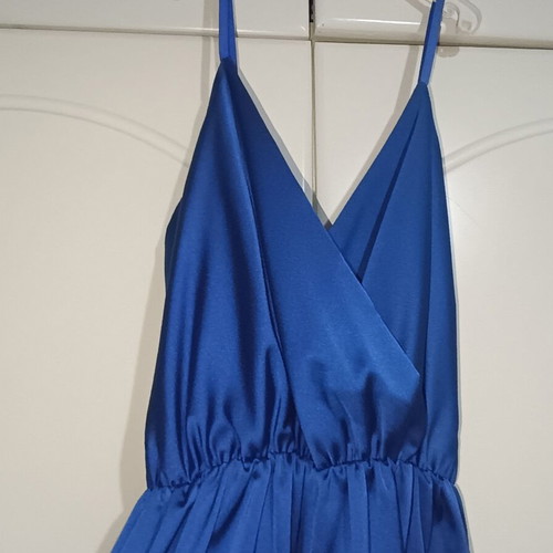 Blue satin texture one-piece romper