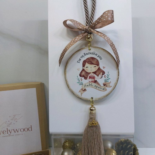 Two handmade wooden gouris with decoupage technique, new