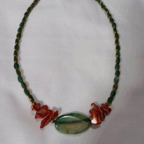 Handmade necklace red and green, new