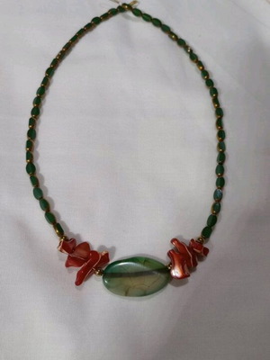 Handmade necklace red and green, new