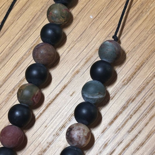 Necklace with natural stones black matte and colorful handmade new