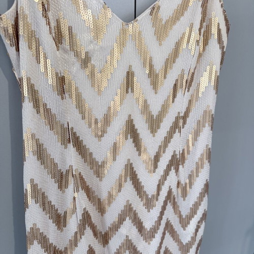 Desiree evening dress with gold beige sequins like new, size L