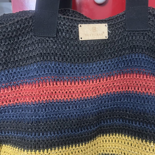 Bag to Bag beach shoulder bag, black with colorful stripes