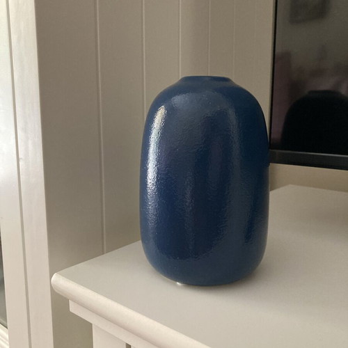 Ceramic vase in dark blue with glossy finish, new