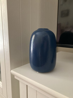 Ceramic vase in dark blue with glossy finish, new