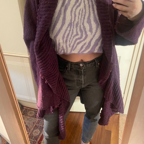Mat long woolen women's cardigan purple one size up to X-Large