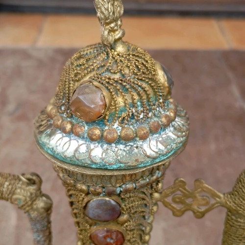 Antique ritual pot with real stones used