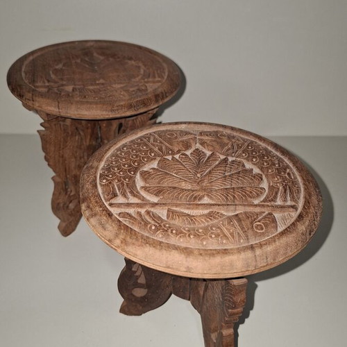 Wooden carved tables set of 2 used with folding legs