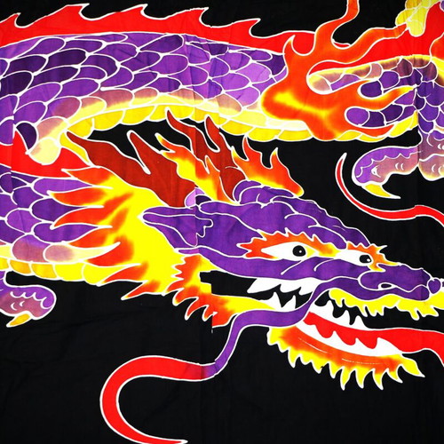 Batik Painting on Cotton Silk Blend Fabric New, The Friendly Wise Dragon