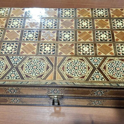 Handmade wooden backgammon with mosaic design like new