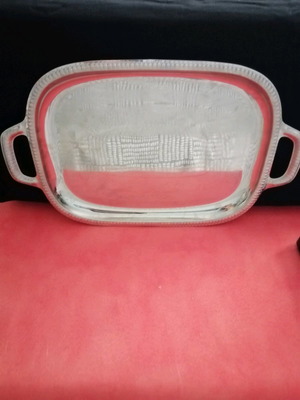 Corona stainless steel serving tray like new with embossed floral details