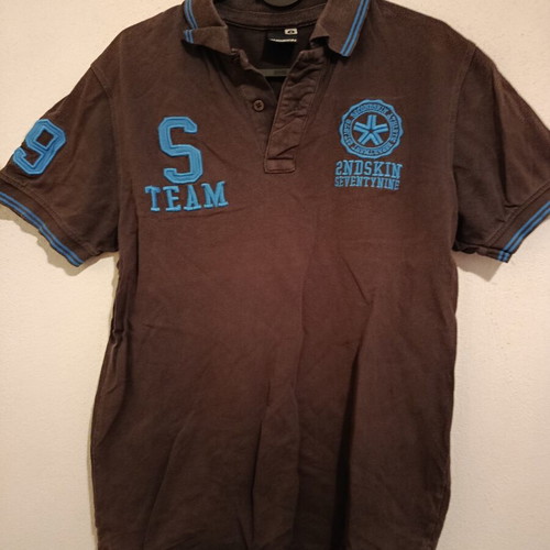 2nd Skin men's polo shirt used, size S, blue and brown