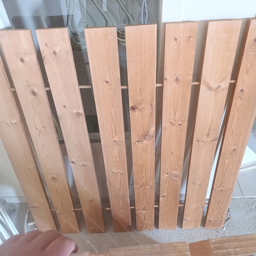 Iron bed with brass details used, complete set with slats and screws
