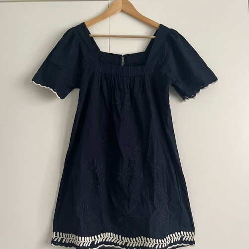 Topshop Navy Embroidered Cotton Dress like new