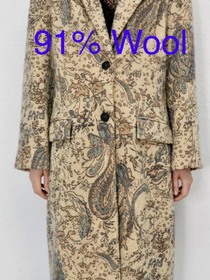 Zara limited edition wool coat 91% floral boho chic M/L like new