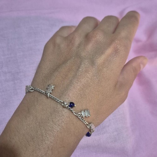 925 silver bracelet with teddy bear charms and blue stones