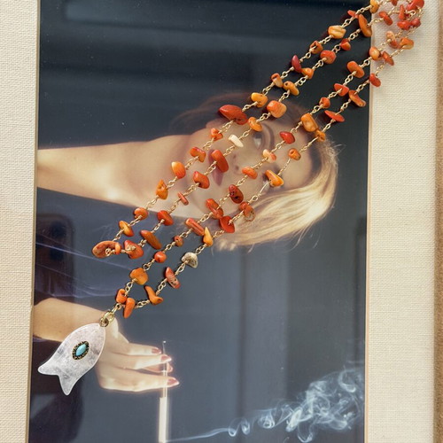 Handmade necklace with coral, copper