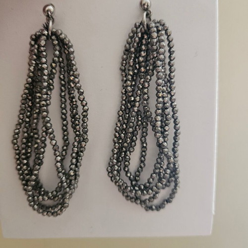 MNG earrings with beads, new, black and silver