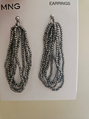 MNG earrings with beads, new, black and silver